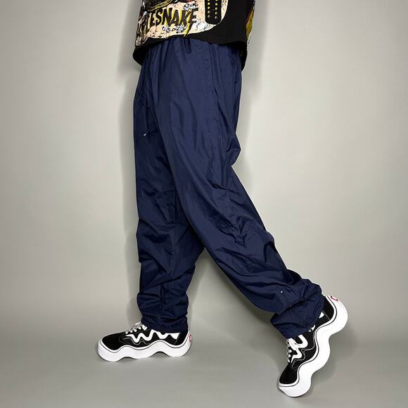 Vintage 90s Track Pants Mens XL Baggy Fit Navy Blue Polyester Sweatpants - Picture 1 of 4